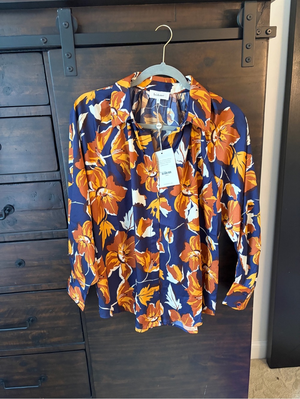 Bohme Navy Blouse with Orange Floral Print